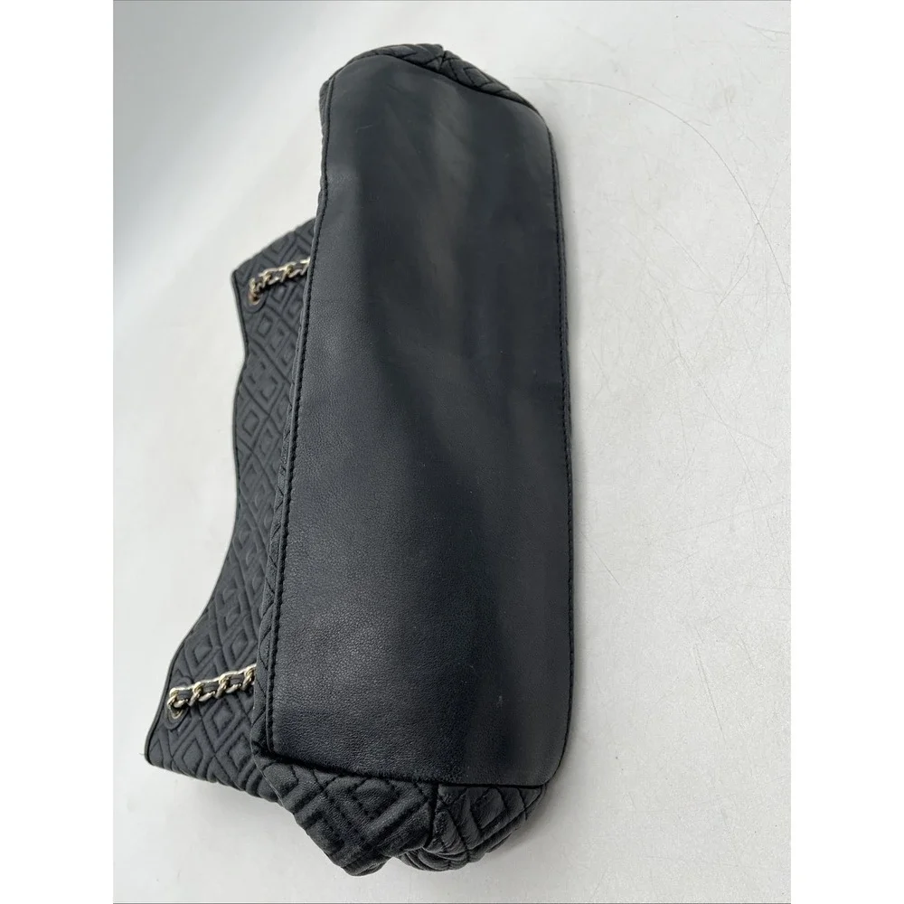 Tory Burch Marion Black Quilted Leather Tote Bag Chain Strap Large‎